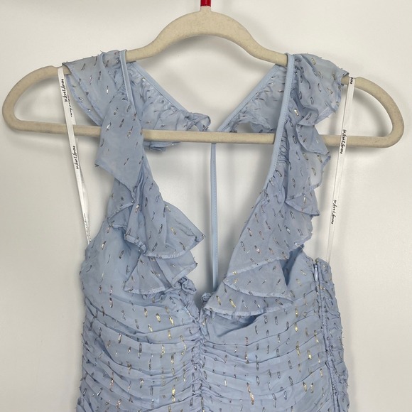 Love & Lemons Women's Baby Blue Ruffle V-Neck Chantal Mini Dress Size XS - Picture 7 of 13